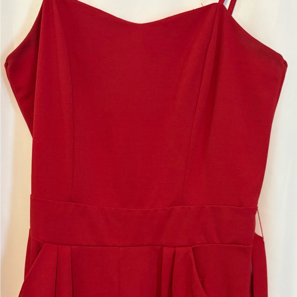 Emerald Sundae Red Strapless Romper with Spaghetti Straps